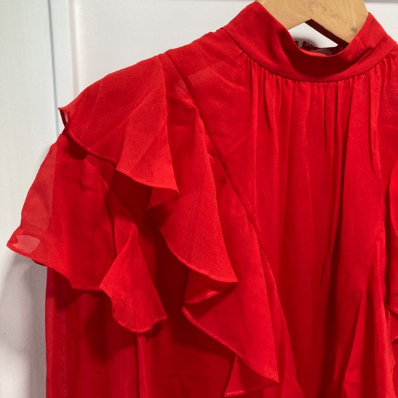 GIAMBATTISTA VALLI x H&M Red Silk Chiffon Ruffle Blouse Shirt Size 4 - Picture 6 of 15